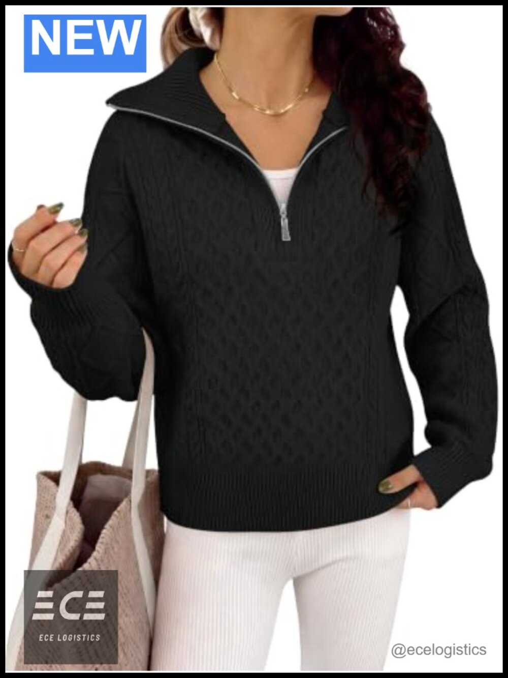 Cable Knit Quarter Zip Collared Sweater Pullover Fall Outfit